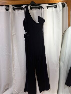 Mango One-Shoulder Velvet Jumpsuit in purple